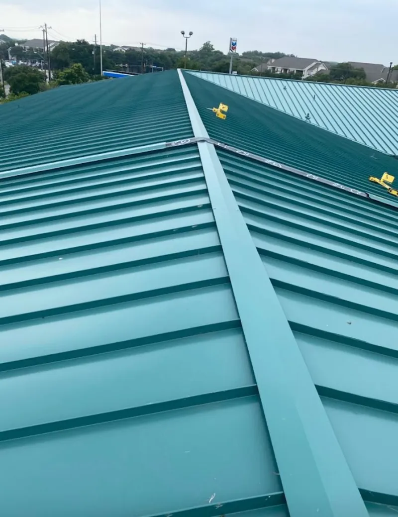 Green commercial metal roof ridge and valley for Metal Roof Repair in Buffalo Grove